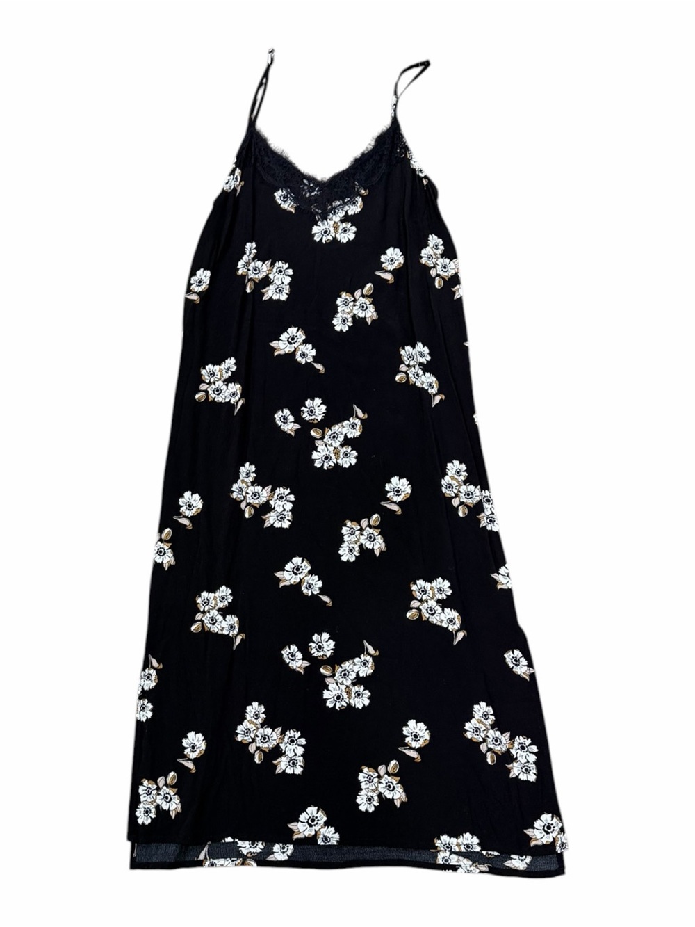 BP Black Floral Slip Dress with Lace Trim XXS